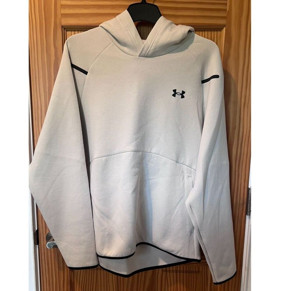 Under Armour Men’s Tech Fleece Hoodie Raglan Sleeve Black Trim Pullover-LG